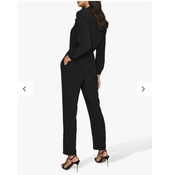REISS Black Selena Long Sleeve Utility Jumpsuit - Picture 7 of 9